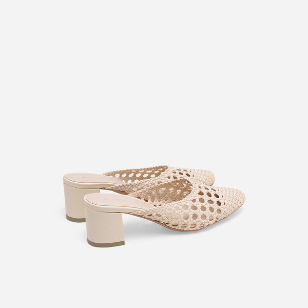 white woven mules