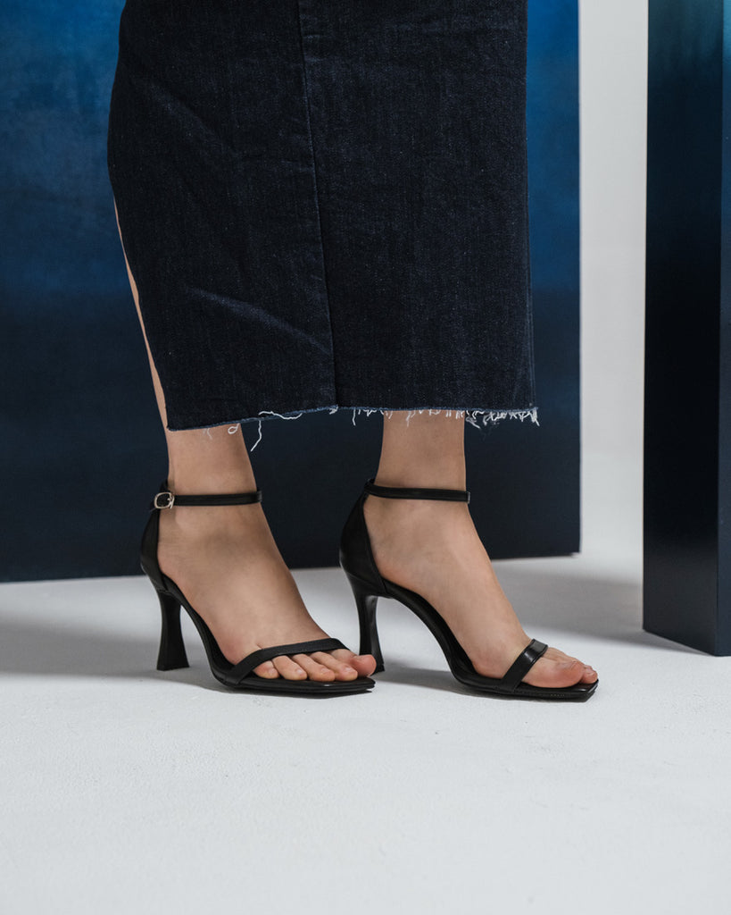 Black Textured Gem-Embellished Strappy Sandals - CHARLES & KEITH US